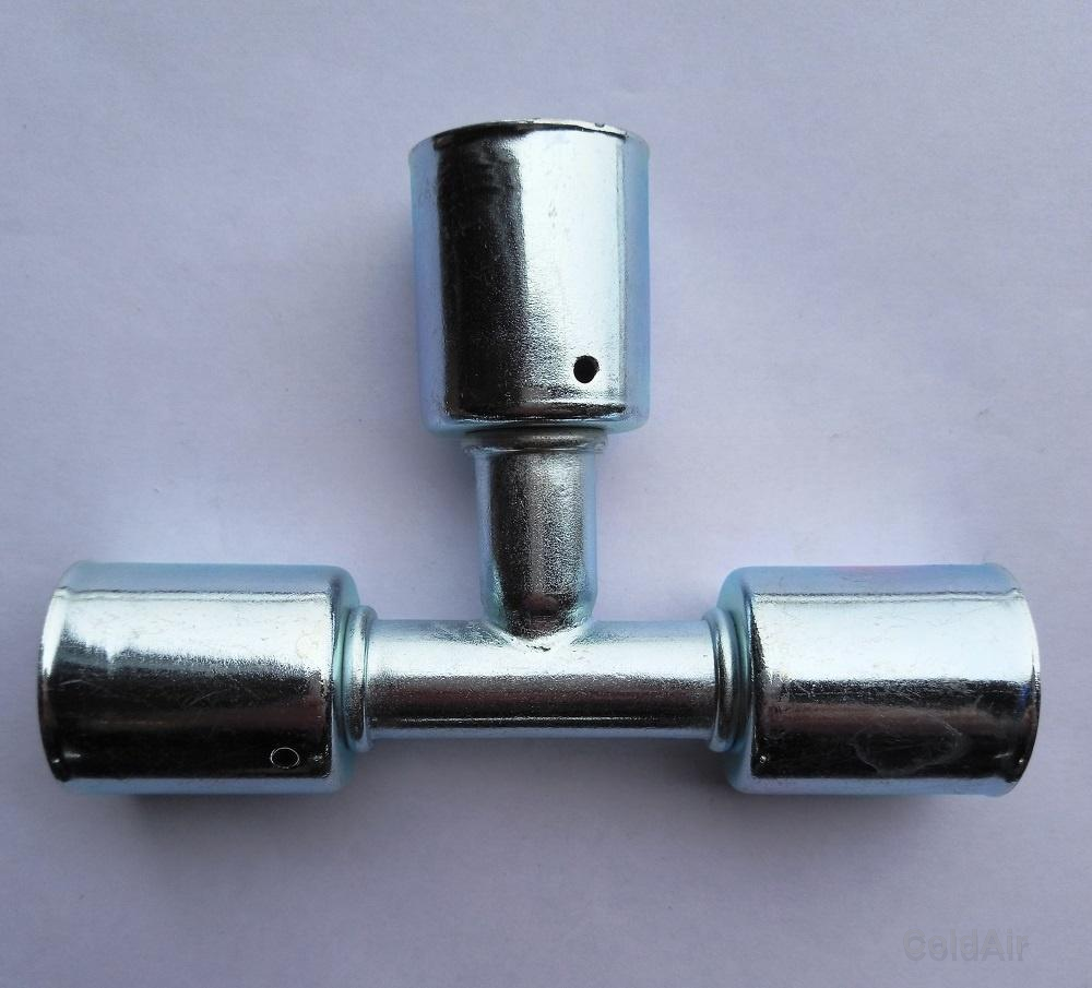Фитинг RC-U07222 врезной «тройник» под обжим, сталь, №12-№12-№10, #12-#12#-#10 (16мм-16мм-13мм), с стаканами.