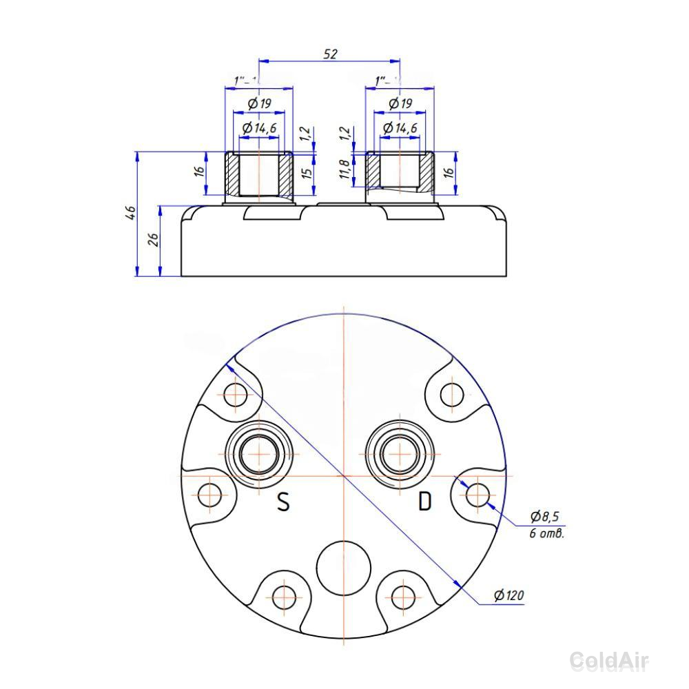 Крышка RC-U08085 на компрессора Sanden 7H, O-Ring, 1
