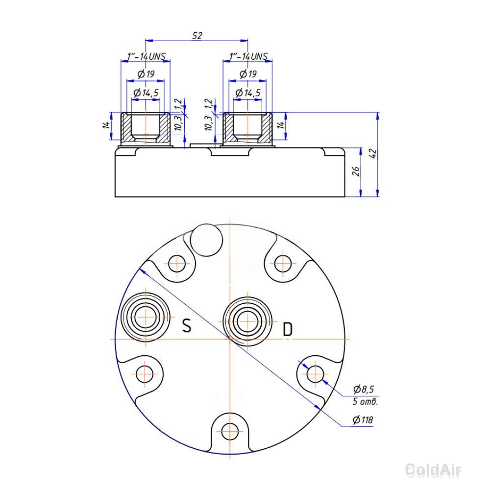 Крышка RC-U08102 на компрессора Sanden 5H, O-Ring, 1