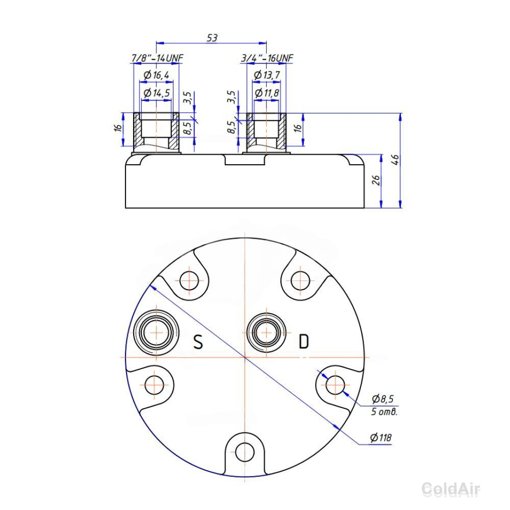 Крышка RC-U0813 на компрессора Sanden 5H, O-Ring, 3/4