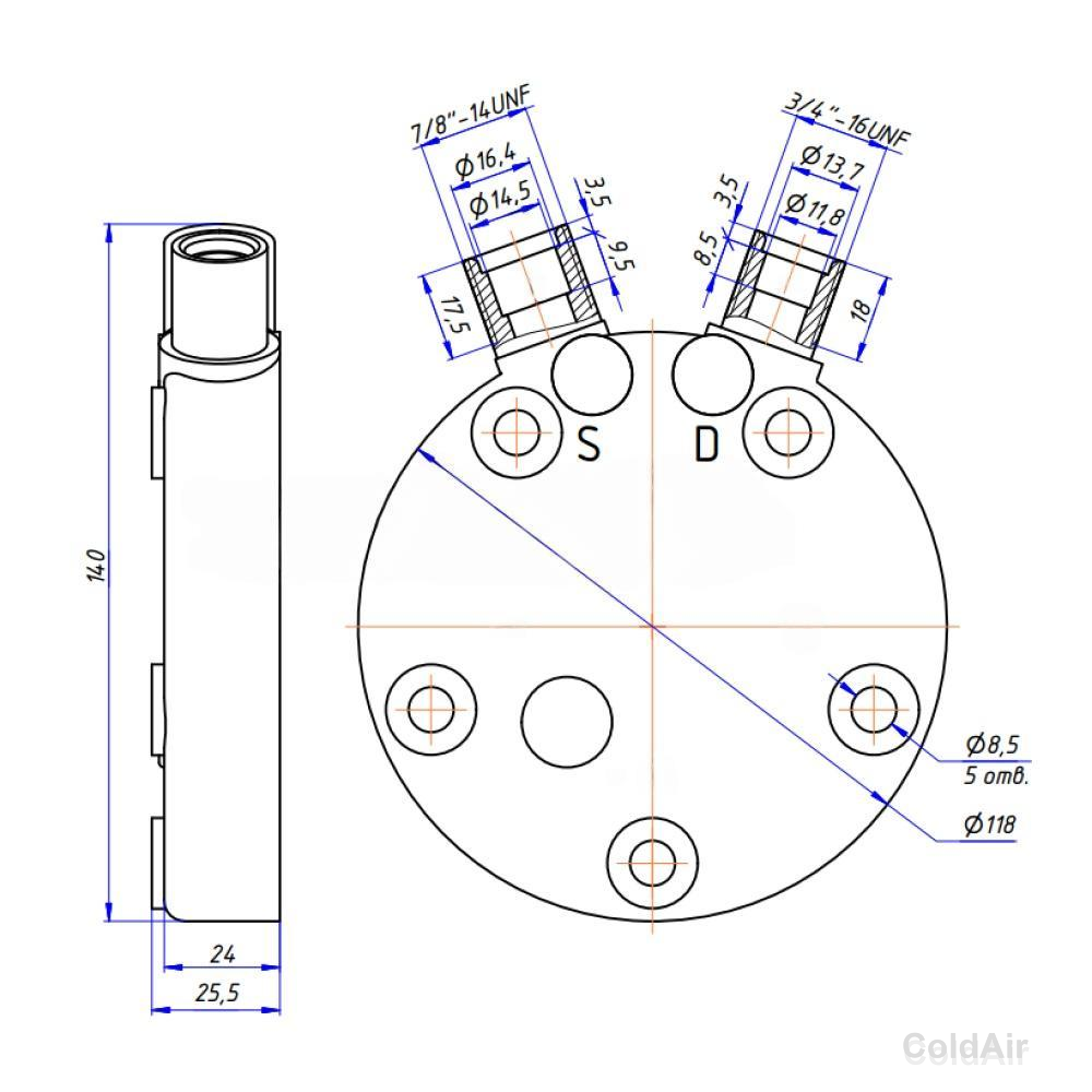 Крышка RC-U0815 на компрессора Sanden 5Н, O-Ring, 3/4