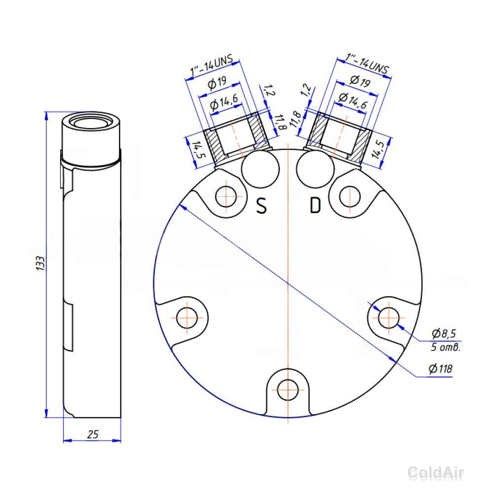 Крышка RC-U08176 на компрессора Sanden 5H, O-Ring, 1