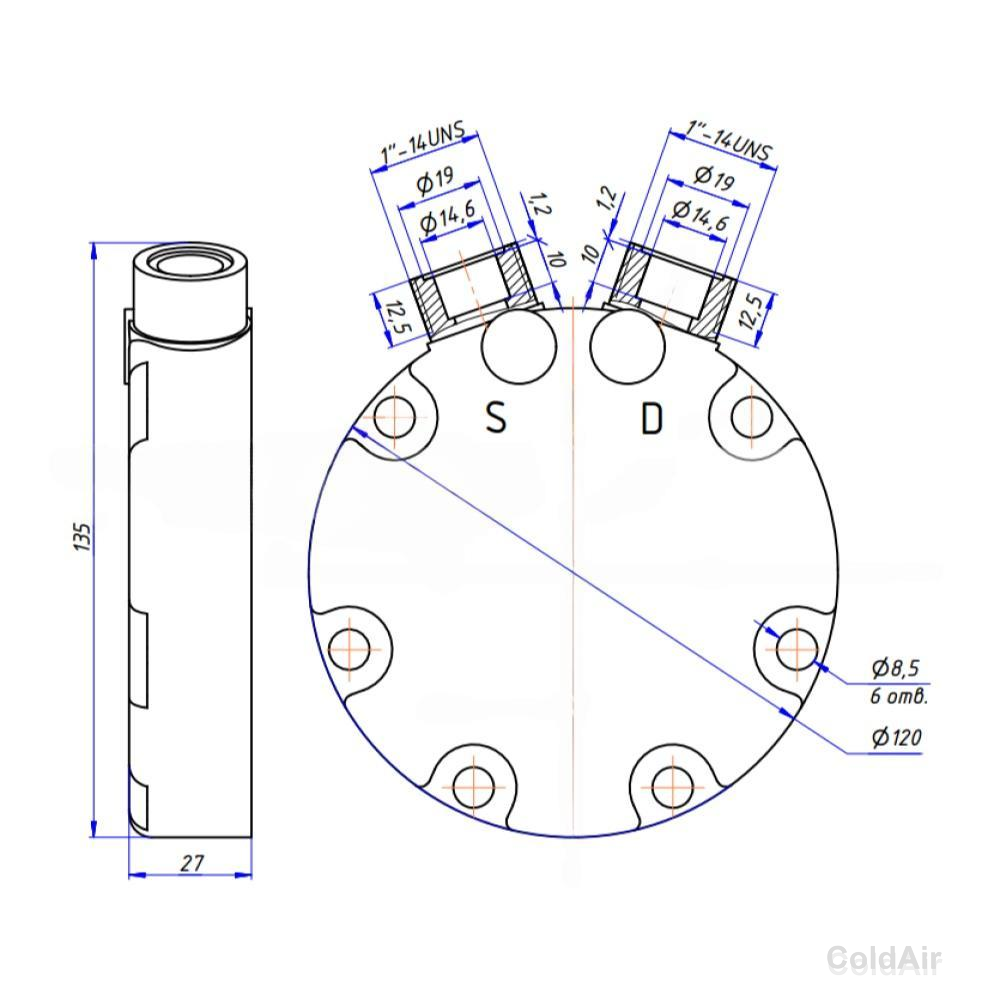 Крышка RC-U08177 на компрессора Sanden 7H, O-Ring, 1