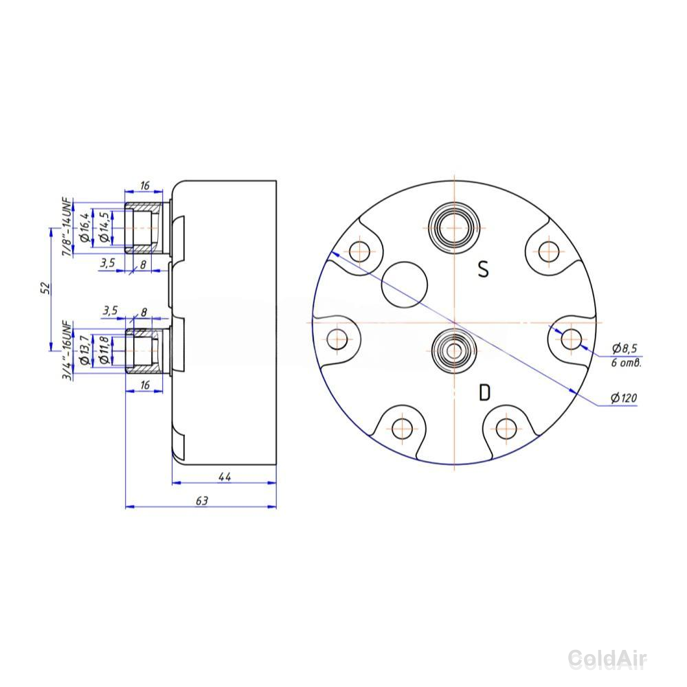 Крышка RC-U08583 на компрессора Sanden 7H, O-Ring,  3/4